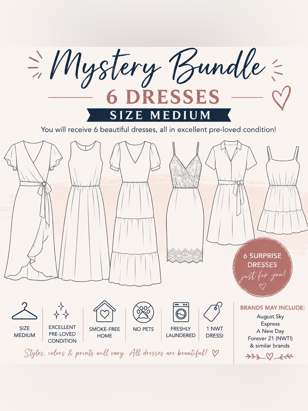 Mystery Bundle: 6 Women's Dresses - Medium